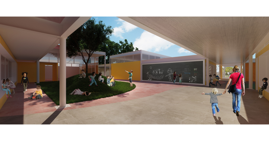 Vista do pátio interno do berçário e jardim de infância - projeto de arquitetura flat27